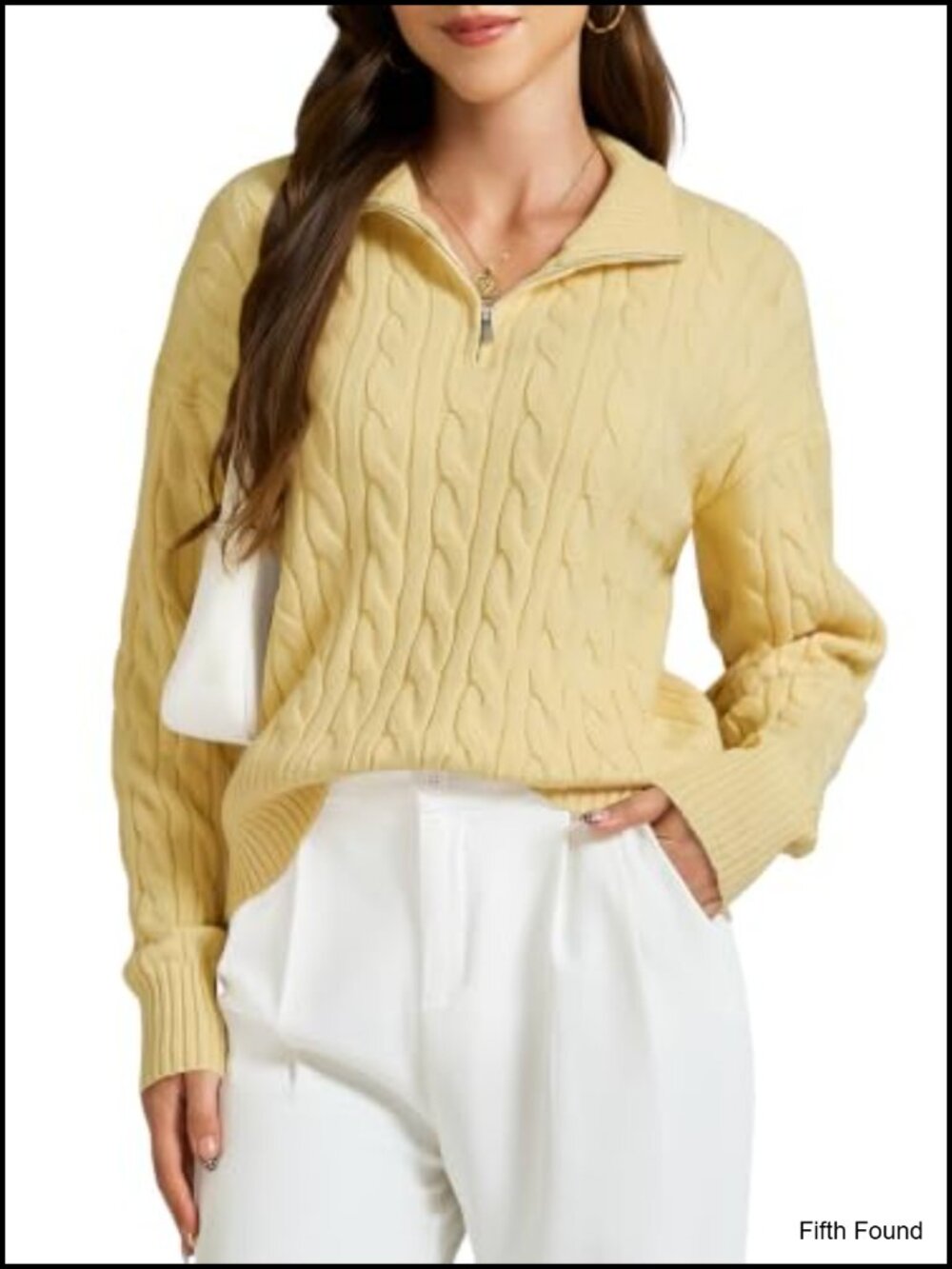 Women's Cable Knit Quarter Zip Sweater Chunky Cropped Pullover